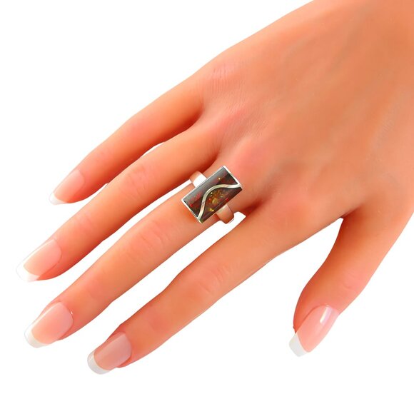 Baltic Amber Designer Ring in 925 Sterling Silver - Picture 6 of 7